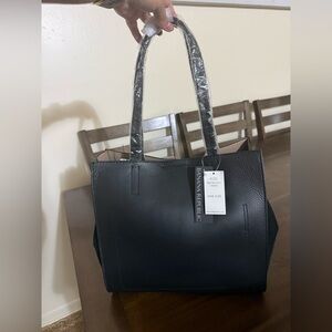 Banana Republic Black Pebble Leather And Suede Tote